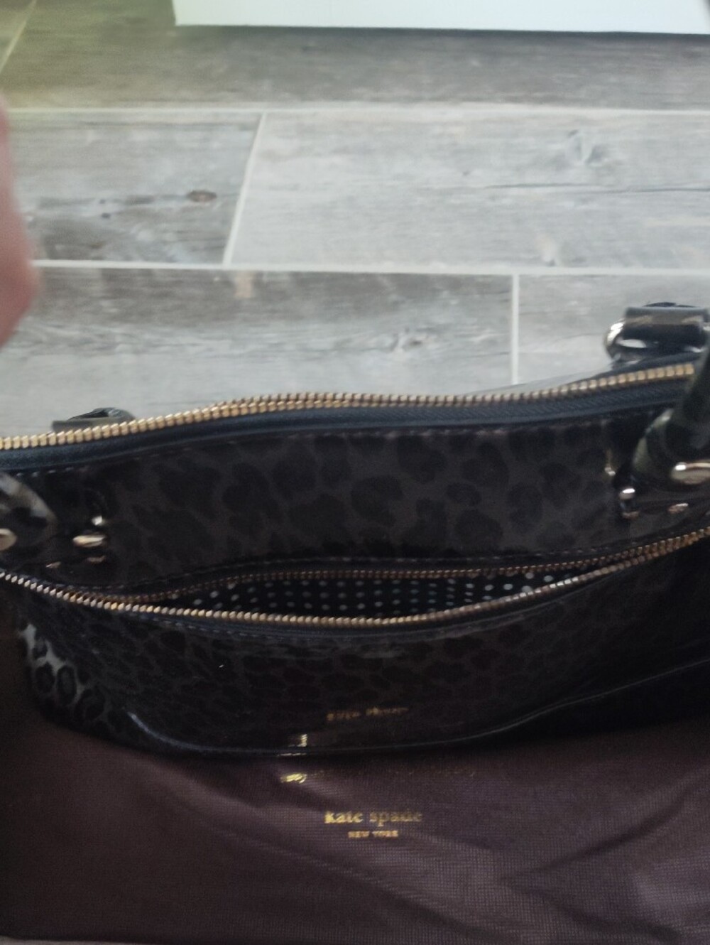 Kate Spade Leopard-Print Patent Dome Satchel in Black, Brown and Grey. - Picture 5 of 6